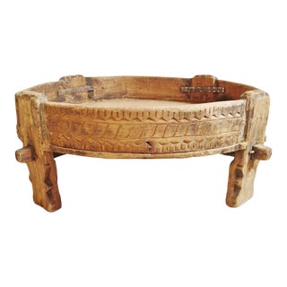 Vintage Chakki Grinder Wood Ottoman For Sale
