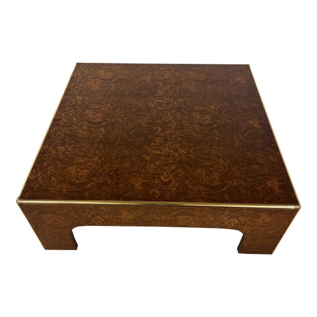 1980s Lacuqered Faux Swirl Walnut Coffee Table For Sale