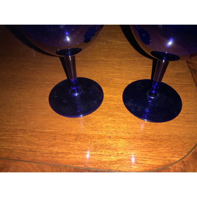 1960s Cobalt Blue Glass Wine/ Water Goblets - Set of 2 For Sale - Image 4 of 8