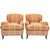 George Smith Standard Arm Chairs with down seat cushions on turned legs with antiqued brass casters. There are also two...