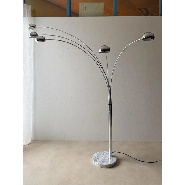 Vintage 5-Arm Arc Lamp in Chrome and Marble, 1970s For Sale - Image 5 of 13