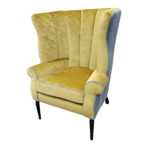Antique Italian Oversized Channeled Barrel Back Lounge Chair Newly Reupholstered in Mohair