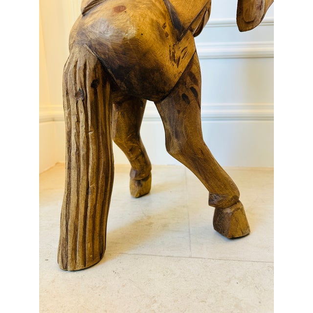 Tan Vintage 28” Handcarved Wood Horse Sculpture For Sale - Image 8 of 11