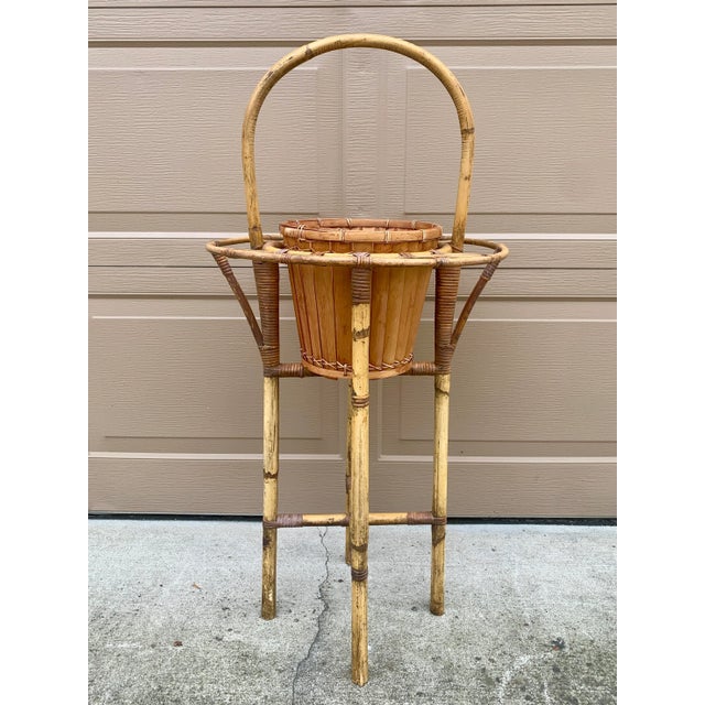 Mid-Century Modern Mid-Century Rattan and Bamboo Champagne Butler Stand For Sale - Image 3 of 13