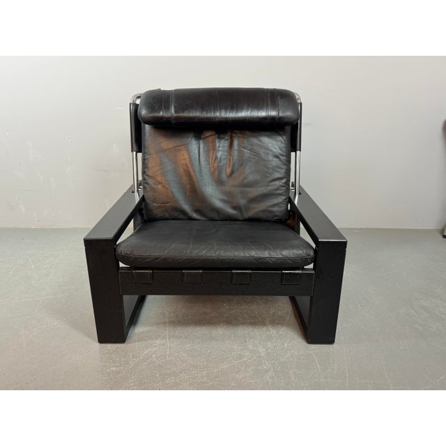 Metal Brutalist Black Leather Armchair with Black Wooden and Metal Chrome Frame by Sonja Wasseur, Netherlands, 1970s For Sale - Image 7 of 18