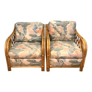 Palm Beach Rattan/Bamboo Club Chairs in the Manner of Ficks Reed - a Pair For Sale