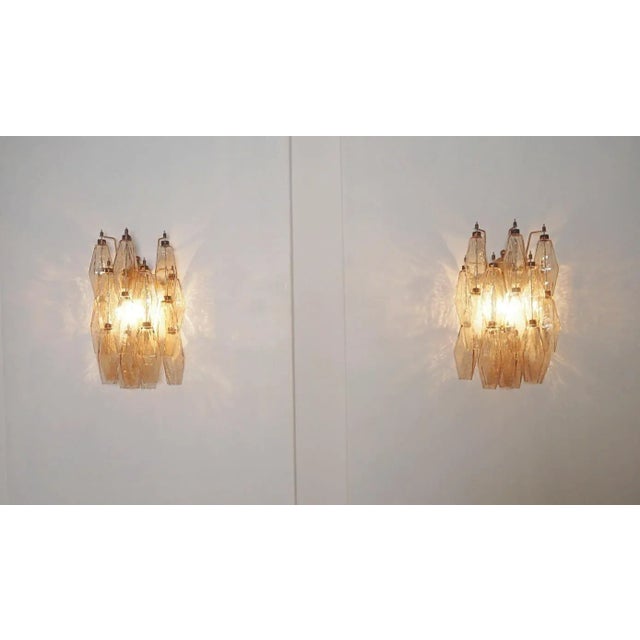 Amber Pair of Murano Italian Poliedri Smoked Glass Wall Sconces For Sale - Image 8 of 11