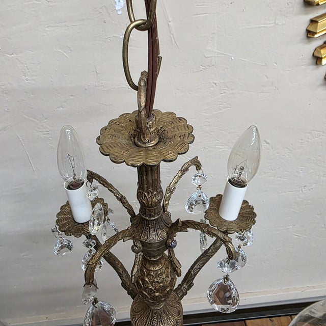 1960s Brass Pineapple Crystal Four-Light Chandelier For Sale - Image 14 of 17