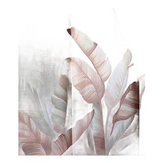 36" * H96" * 3ps,‌ Hand-Painted Nordic Style Soft Pink Banana Leaf Wall Mural, Low-Saturation Misty Tropical Plant Wall Covering For Sale