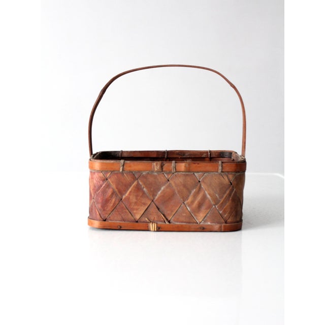 Vintage Woven Splint Basket With Bentwood Handle For Sale - Image 10 of 12