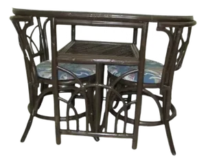 Honeymoon Bamboo Set Oval Glass Top Two Chair Upholstered Seat Brown Set of 3