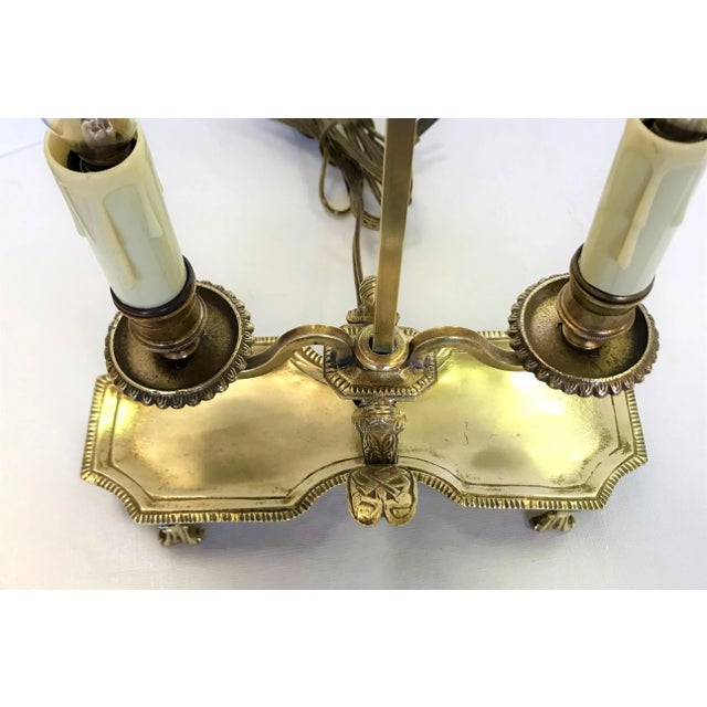 Antique Italian Brass Student Oil Lamp Converted to Electric With Adjustable Height Shades For Sale - Image 10 of 13