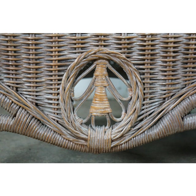 Late 20th Century Victorian Revival Large Woven Wicker Wingback Settee Lounge Bench Loveseat For Sale - Image 11 of 18