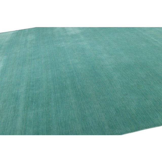 2020s Apadana's Modern Gabbeh Hand-Loom Wool Area Rug in Deep Teal For Sale - Image 5 of 10