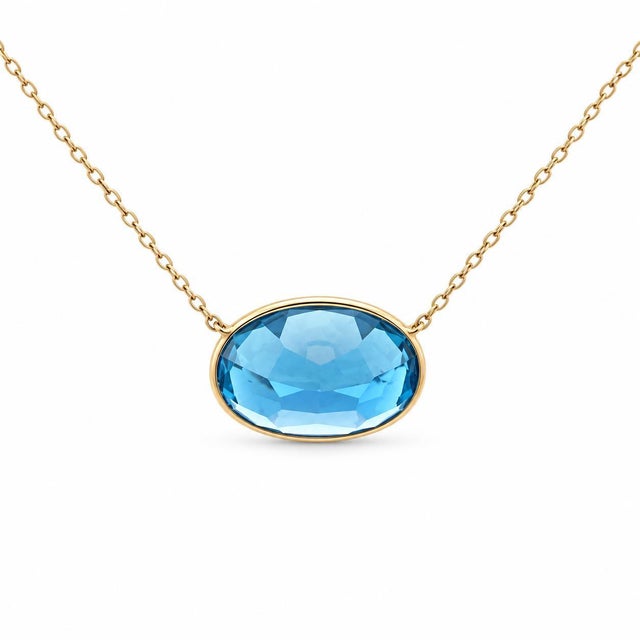 Mid 20th Century 18k Yellow Gold Gia Certified 43.73ct Blue Topaz Bezel Necklace For Sale In New York - Image 6 of 7
