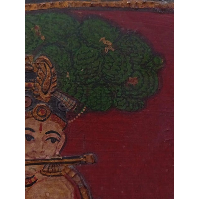 1900 - 1909 1900s Tanjore Painting Krishna Flute Venugopala India Indian Thanjavur Antique Vintage Framed For Sale - Image 5 of 17