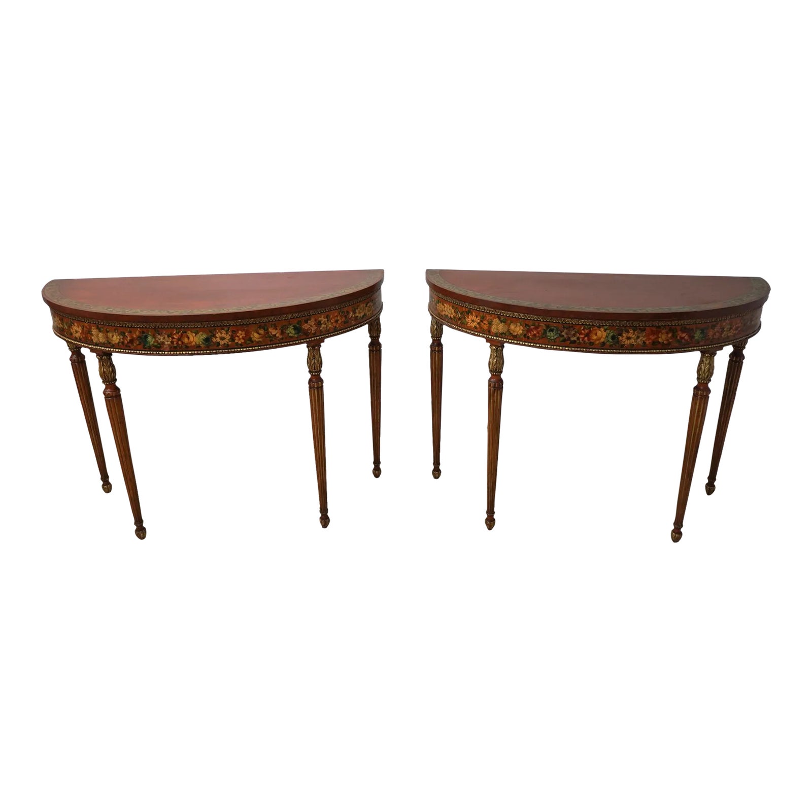 Pair Irwin Vintage Paint Decorated Adams Console Tables | Chairish