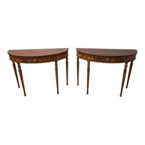 Pair Irwin Vintage Paint Decorated Adams Console Tables