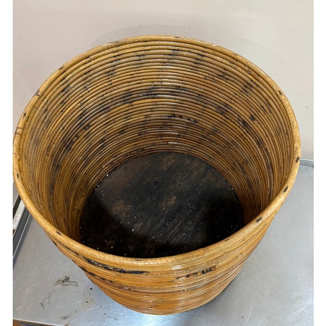 Mid-Century Modern Gabriella Crespi Style Coiled Rattan Planter on Casters For Sale - Image 3 of 4