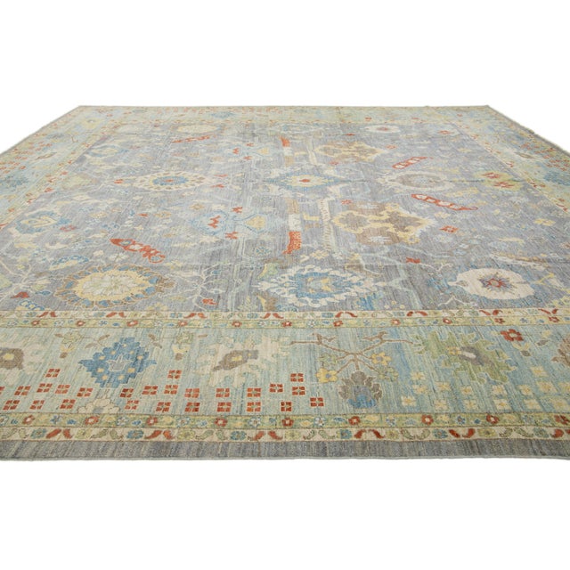 15 X 17 Apadana's Modern Sultanabad Allover Designed Wool Rug Handmade in Gray For Sale In New York - Image 6 of 10