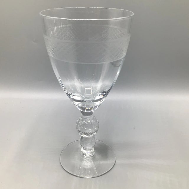 Morgantown "Eton" Water Goblets Cut Ball Stem, With Cross Hatch Band -Set of 5 Crystal Glasses For Sale In Sacramento - Image 6 of 13