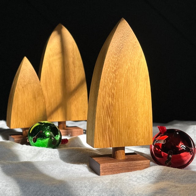 Modern Handmade Teak Wood Tabletop Christmas Trees, Scandi Style Christmas Decor - Set of 3 For Sale - Image 10 of 12
