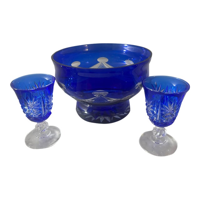 1980s Cobalt Cut-to-Clear Centerpiece Set For Sale
