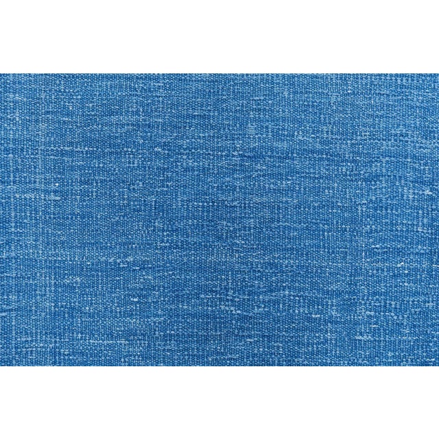 Serene Mid-Century Dhurrie Blue With Navy Blue Flatweave Cotton Rug For Sale In New York - Image 6 of 8
