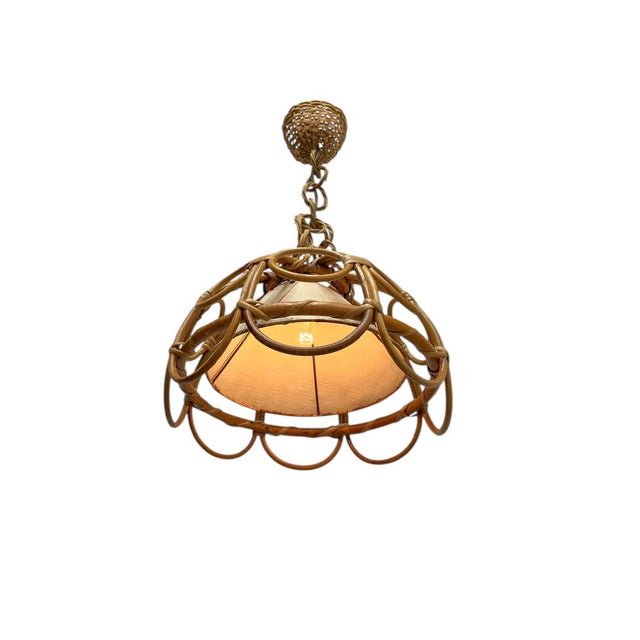 Mid-Century Modern Bamboo & Rattan Pendant Lamp by Louis Sognot, France, 1960s For Sale - Image 3 of 10