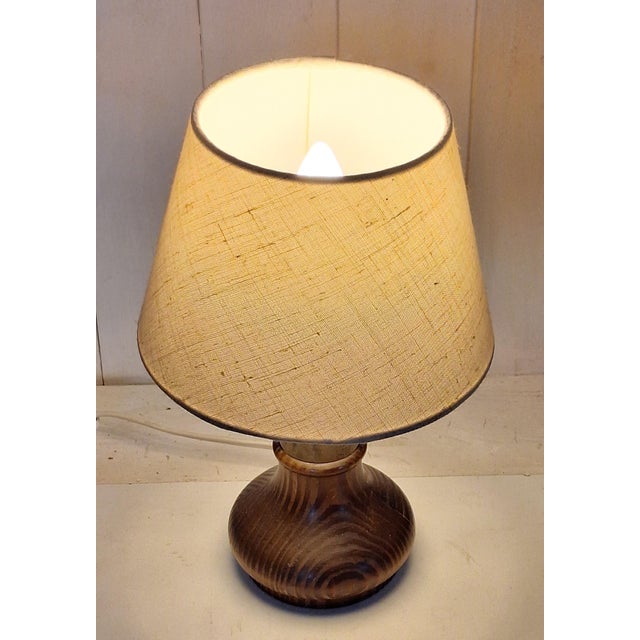 Vintage Table Lamp with Brown Spruce Wood Base, 1980s For Sale - Image 3 of 7