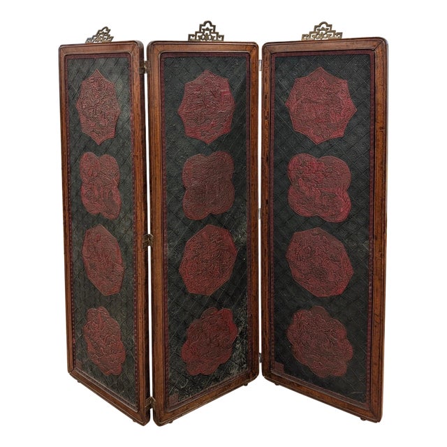 A Fine Antique Chinese Lacquer and Hardwood Folding Screen For Sale