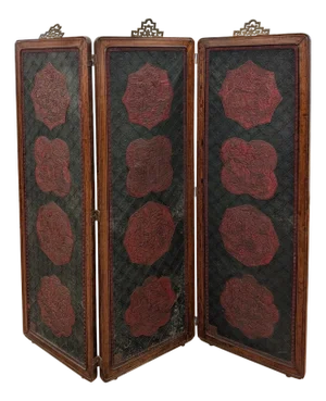 A Fine Antique Chinese Lacquer and Hardwood Folding Screen