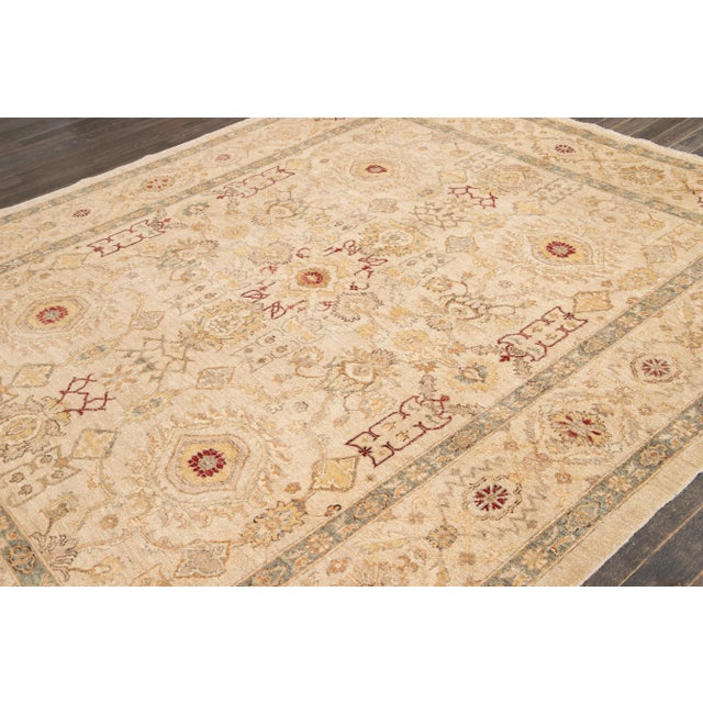 2010s 21st Century Modern Beige Peshawar Wool Rug With Floral Motif For Sale - Image 5 of 11
