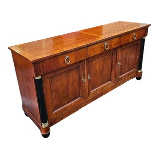 Baker Furniture Neoclassical Cherry Wood and Parcel Ebonized Credenza For Sale