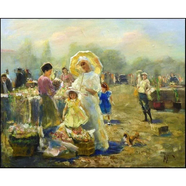 2000 - 2009 Vladimir Muhin "Flower Market" Original Oil Painting on Stretched Canvas Hand Signed For Sale - Image 5 of 5