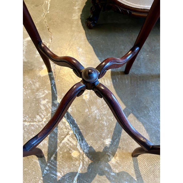 Wood Late 20th Century Carved Round Walnut Side Tables With Marble Top For Sale - Image 7 of 7