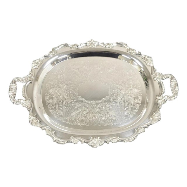 Vintage Bristol Poole 145 Silver Plated Victorian Oval Serving Platter Bar Tray For Sale