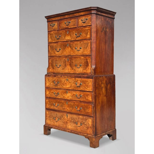 Antique George II Burr Walnut Chest on Chest, 1760 For Sale - Image 13 of 13