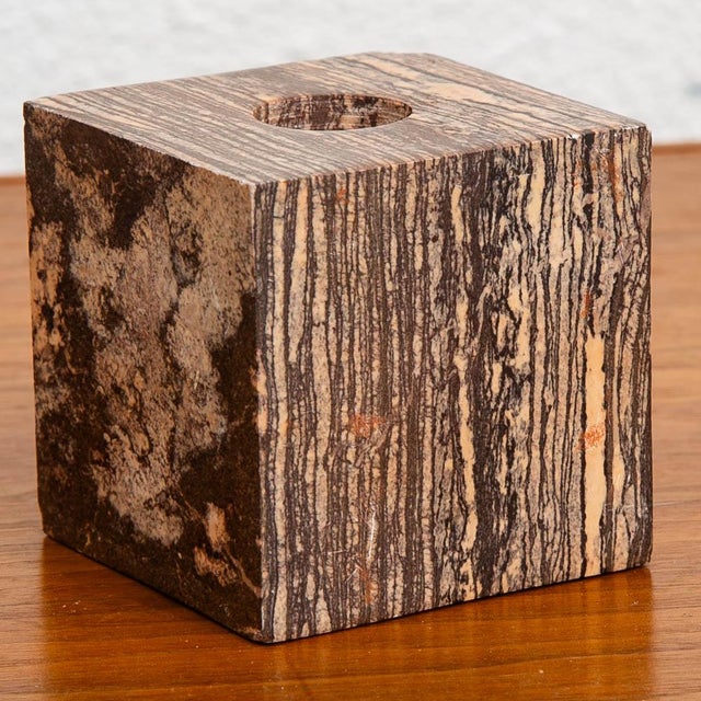 1960s 20th Mid Century Modern Art Cubed Marble Candleholders Veins Pair of Two For Sale - Image 5 of 12