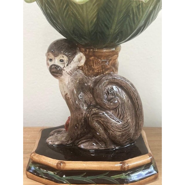Late 20th Century Vintage Majolica Style Ceramic Monkey Pedestal Bowl For Sale - Image 5 of 6