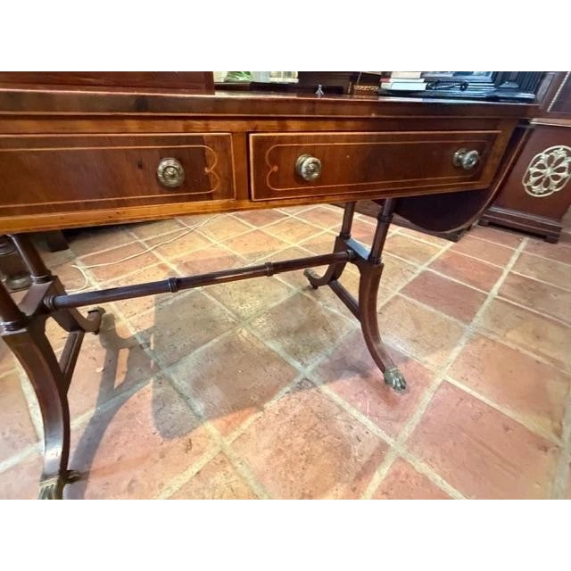 1950s Baker 2 Drawer Furniture Regency Rosewood Drop Leaf Writing Desk Table For Sale - Image 5 of 7