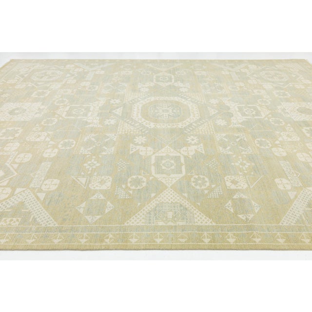 Modern 10x14 Modern Khotan Style Geometric Area Rug in Soft Sage & Ivory Wool For Sale - Image 3 of 10