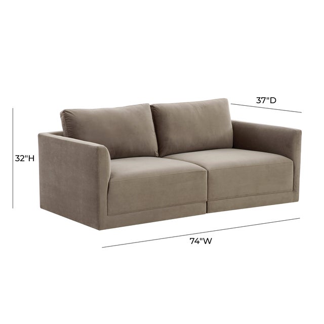 Willow Taupe Modular Performance Velvet Loveseat For Sale In Los Angeles - Image 6 of 6