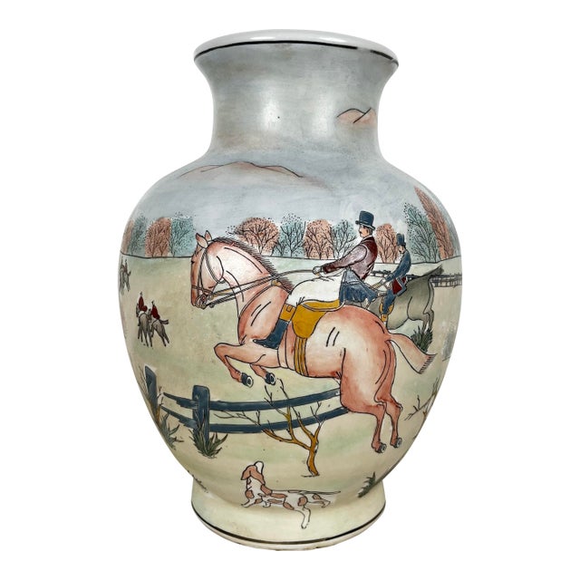 Vintage Equestrian Fox Hunting Scene Vase For Sale