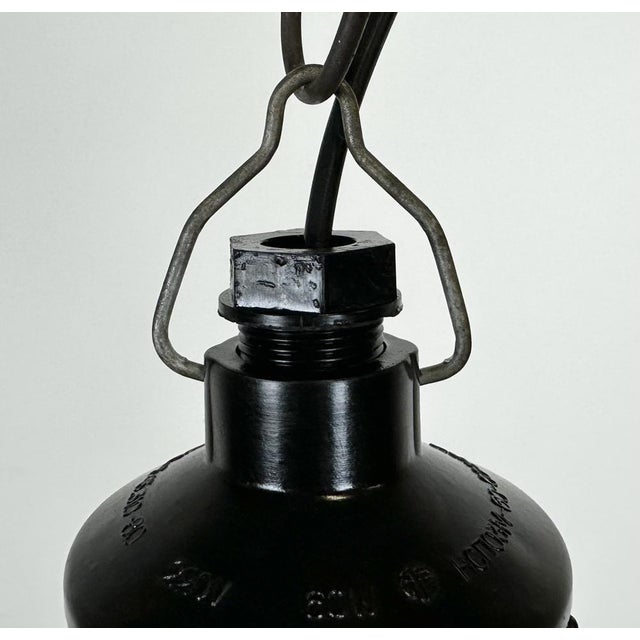 Glass Industrial Bakelite Pendant Light with Ribbed Glass, 1970s For Sale - Image 7 of 14