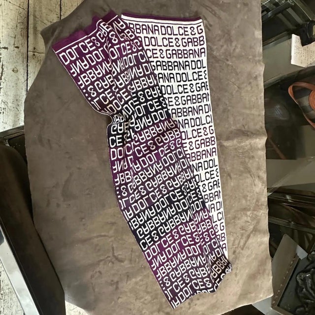 Dolce & Gabbana 21st Century Burgundy Black and White Continuous Logo Scarf by Dolce & Gabbana For Sale - Image 4 of 11