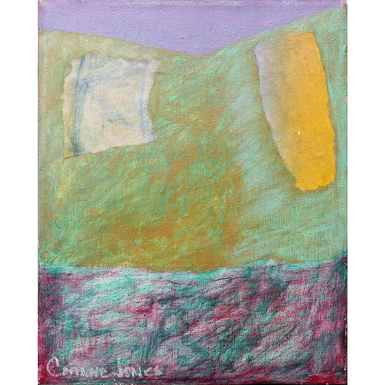 Late 20th Century Pastel Yellow and Lavender Geometric Abstract