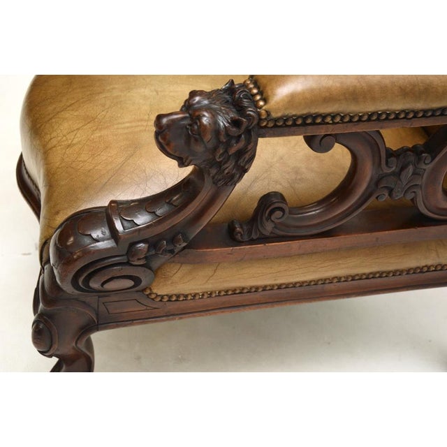 Brown Antique Victorian Carved Leather Chair, 1850s For Sale - Image 8 of 11