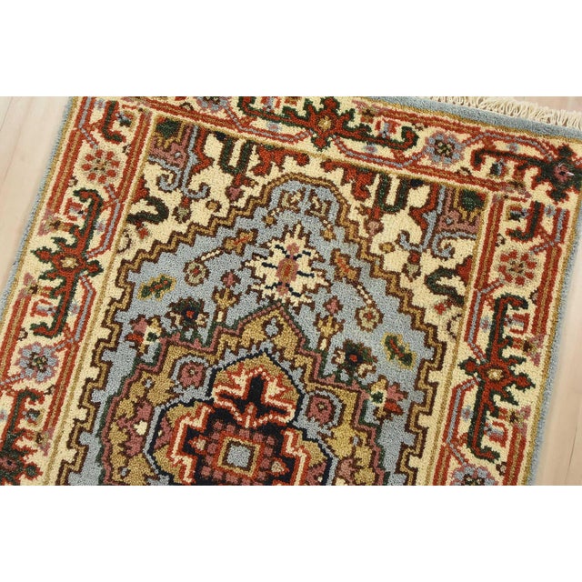 Heriz Runner 2’6” X 9’10” Blue Wool Tribal Hand-Knotted Oriental Rug For Sale - Image 4 of 12