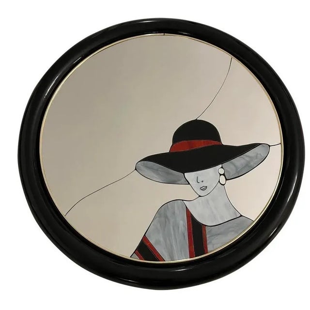 Large Art Deco Style Black Lacquer Lady Mirror Attributes to David Marshall For Sale - Image 10 of 10